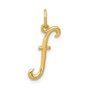 14K Yellow Gold Lower Case Script Letter F Initial Pendant