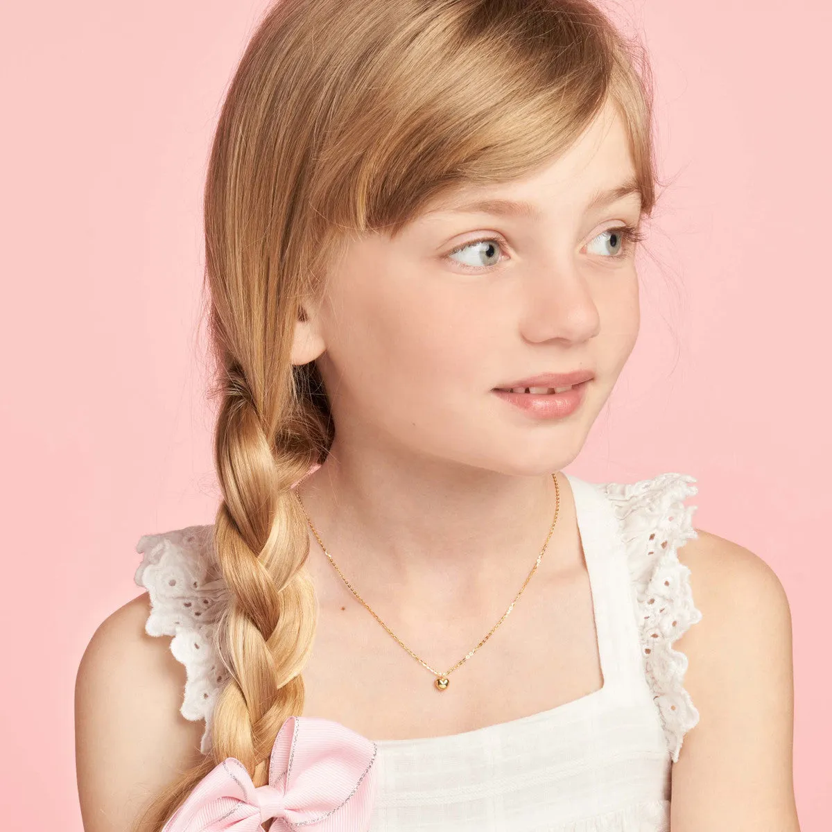 14K Yellow Gold Mini Puff Heart Necklace