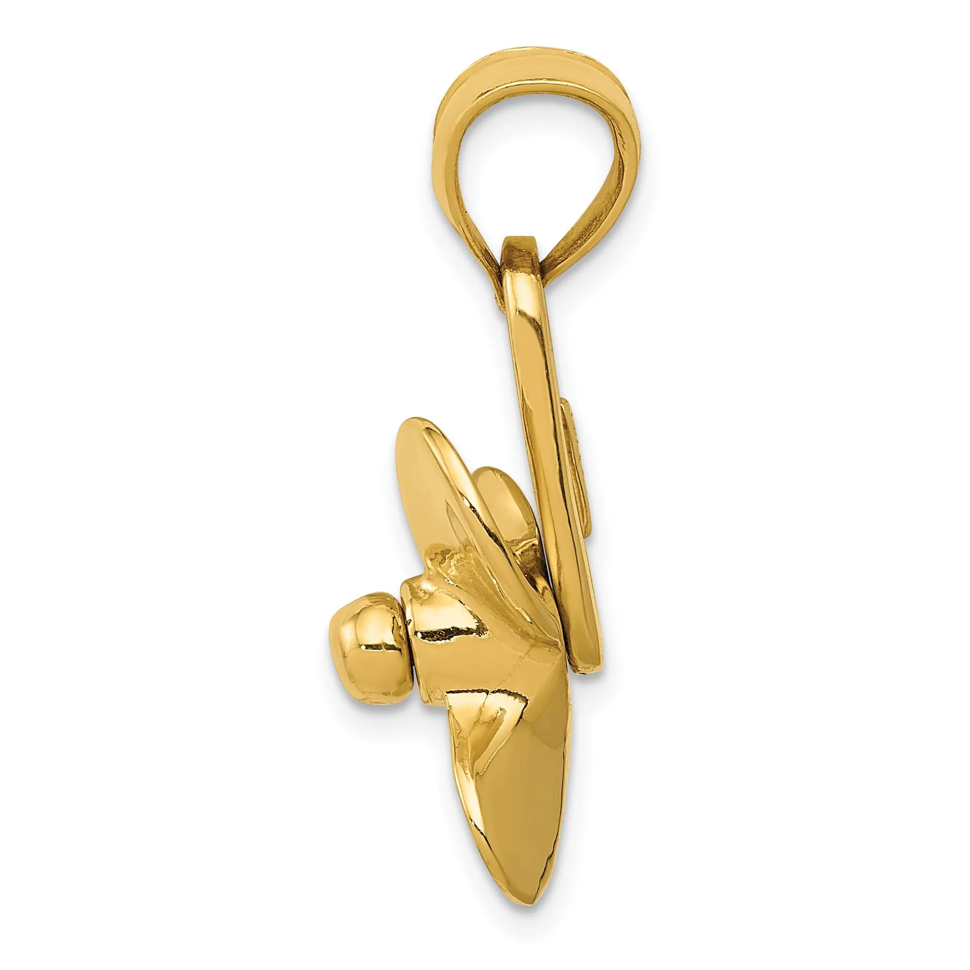 14K Yellow Gold Polished Finished Solid  3-D Moveable 3-Blade Propeller Charm