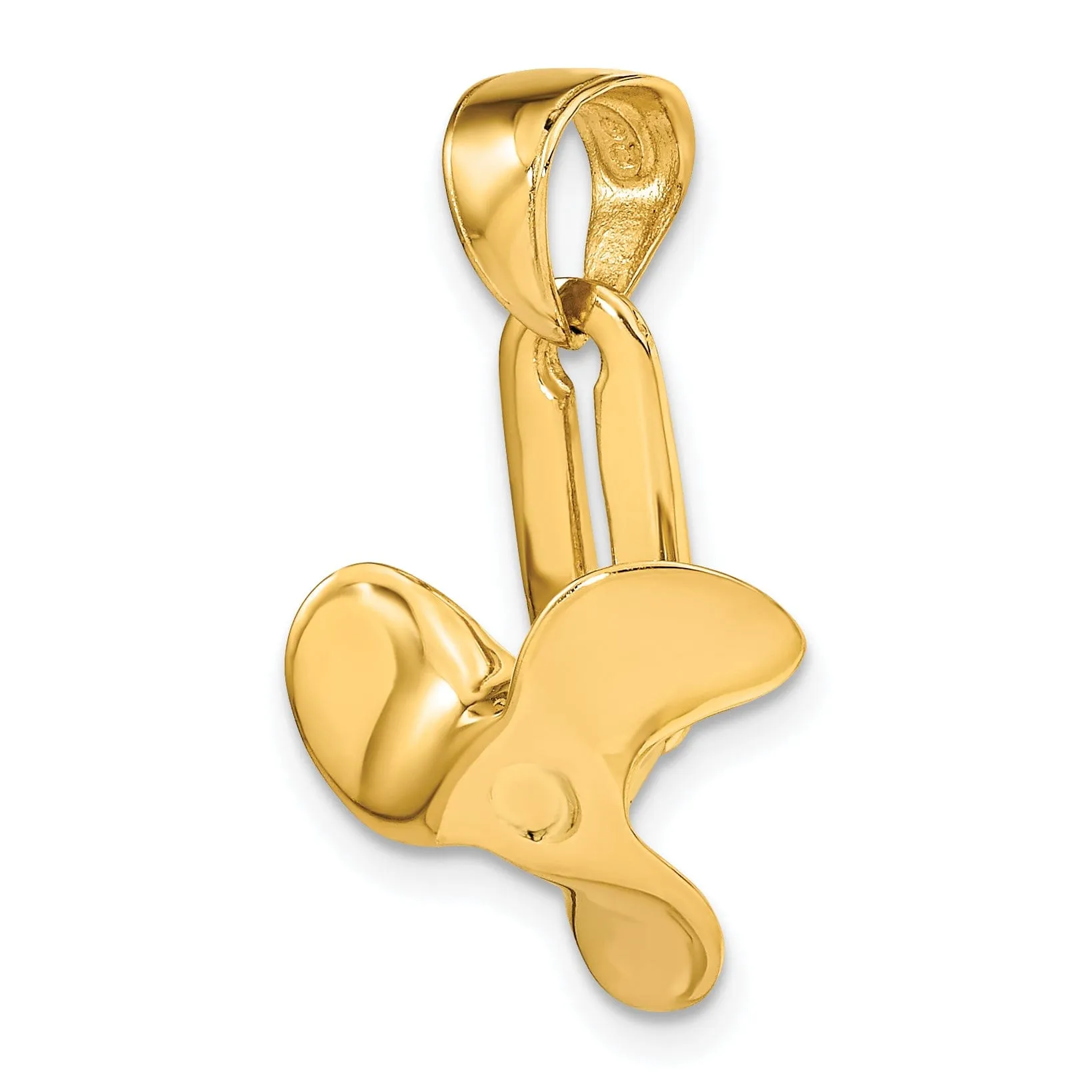 14K Yellow Gold Polished Finished Solid  3-D Moveable 3-Blade Propeller Charm