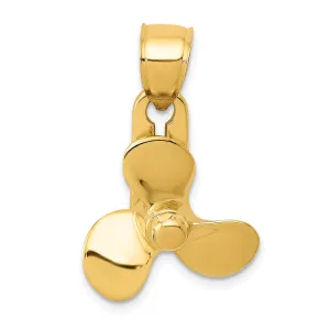 14K Yellow Gold Polished Finished Solid  3-D Moveable 3-Blade Propeller Charm