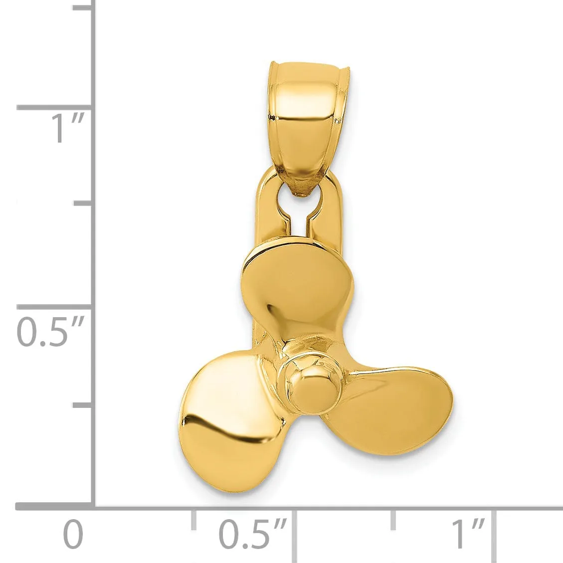 14K Yellow Gold Polished Finished Solid  3-D Moveable 3-Blade Propeller Charm