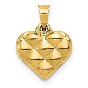 14k Yellow Gold Polished Textured 3-D Heart Pendant