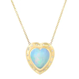 14K YG Heart Shaped Ethiopian Opal and Diamond Necklace