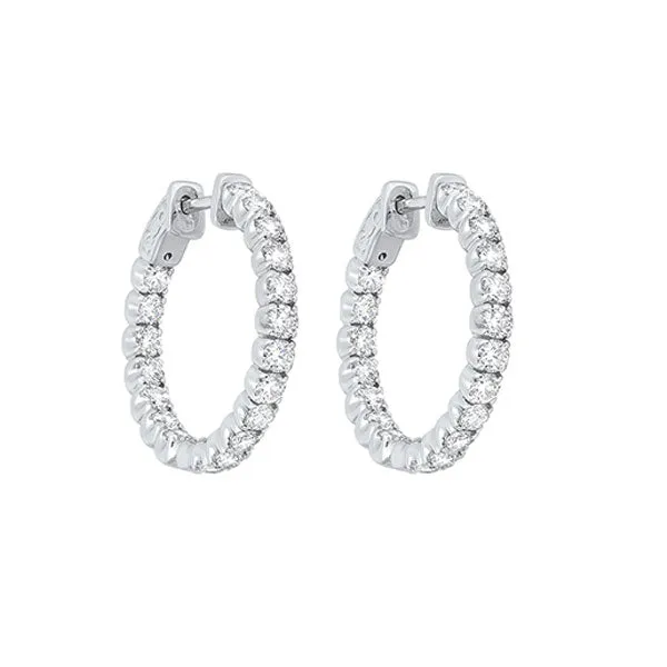 14KT White Gold & Diamond Classic Book Hoop Fashion Earrings  - 3-1/4 ctw