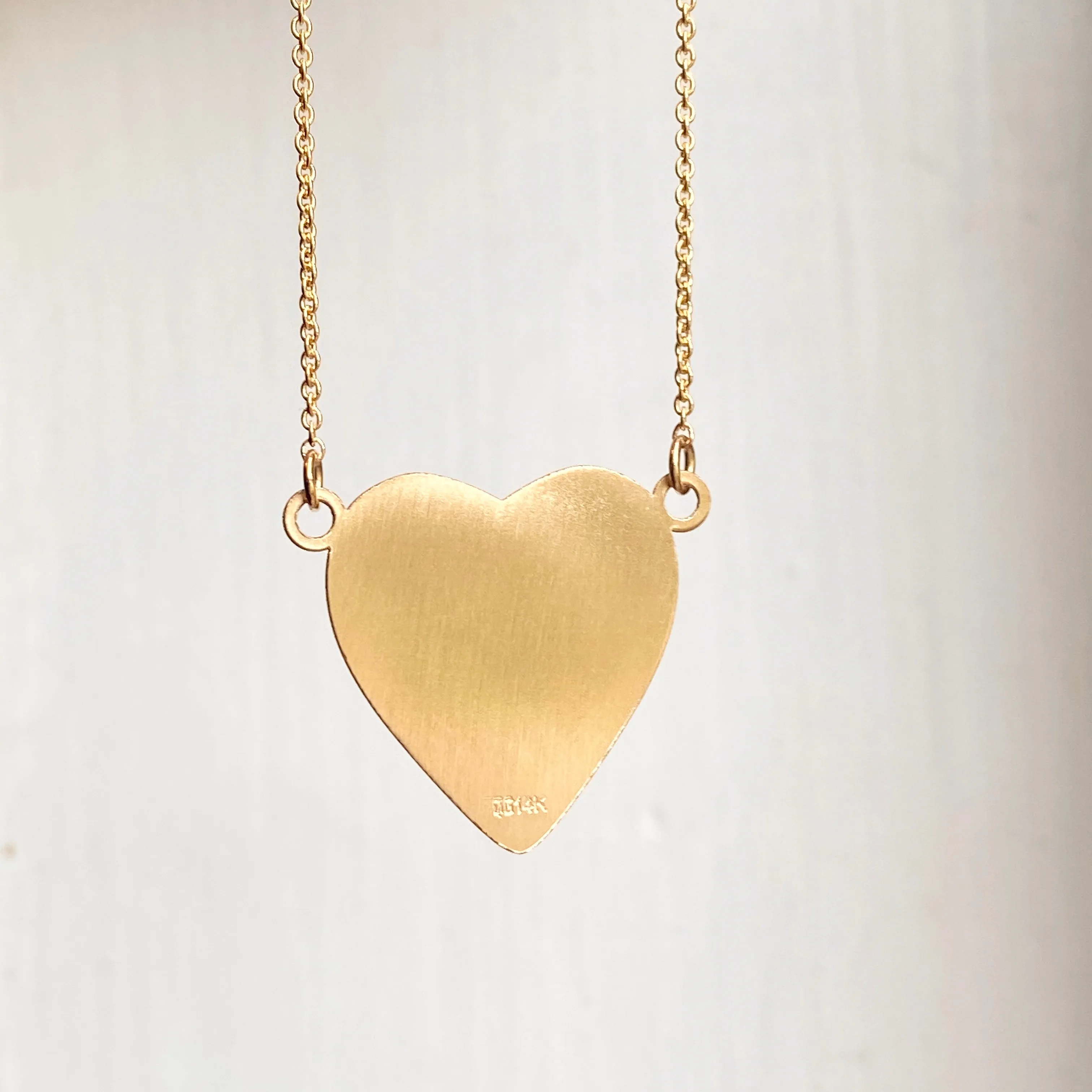 14KT Yellow Gold Reversible Polished   Matte Heart Plate Pendant Necklace
