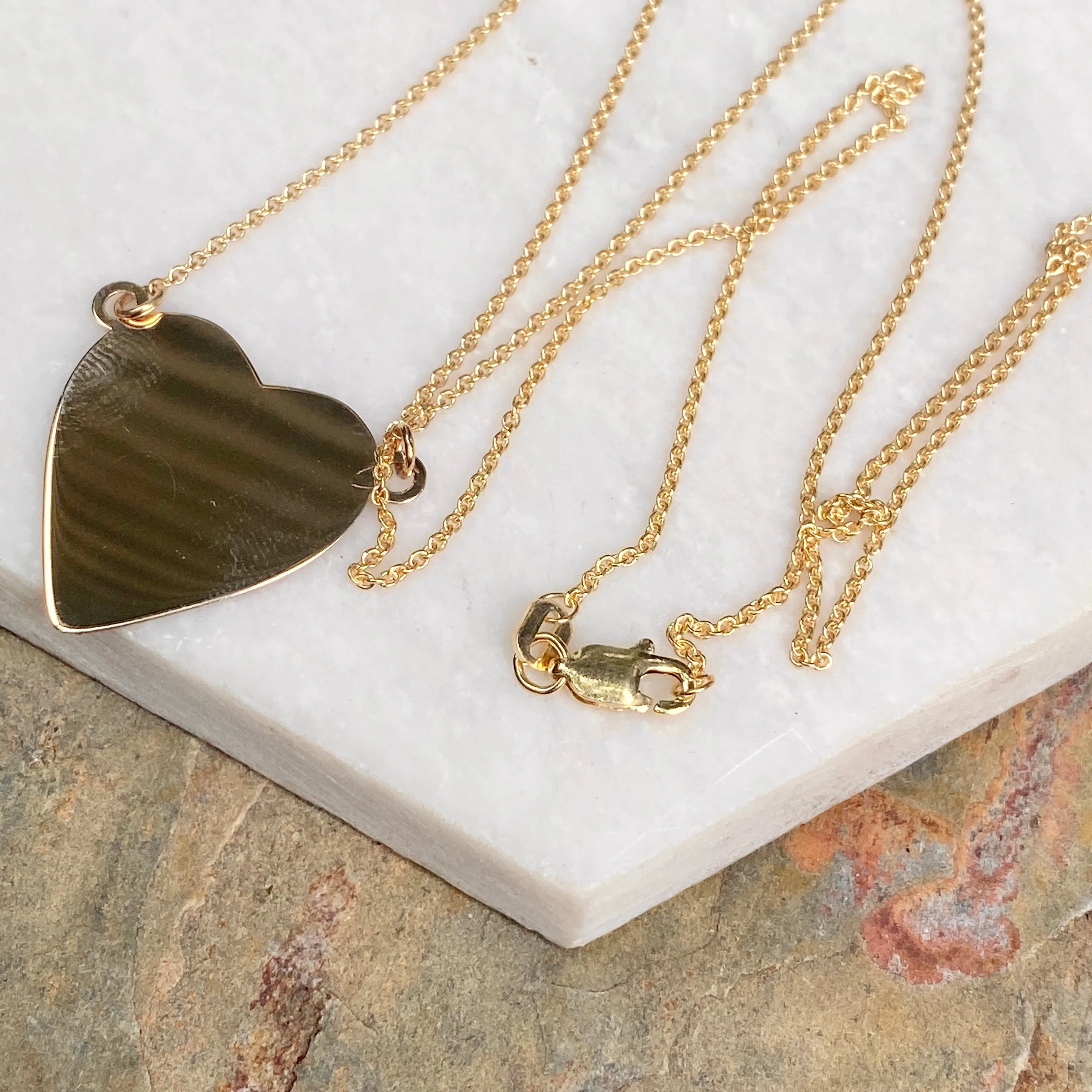 14KT Yellow Gold Reversible Polished   Matte Heart Plate Pendant Necklace