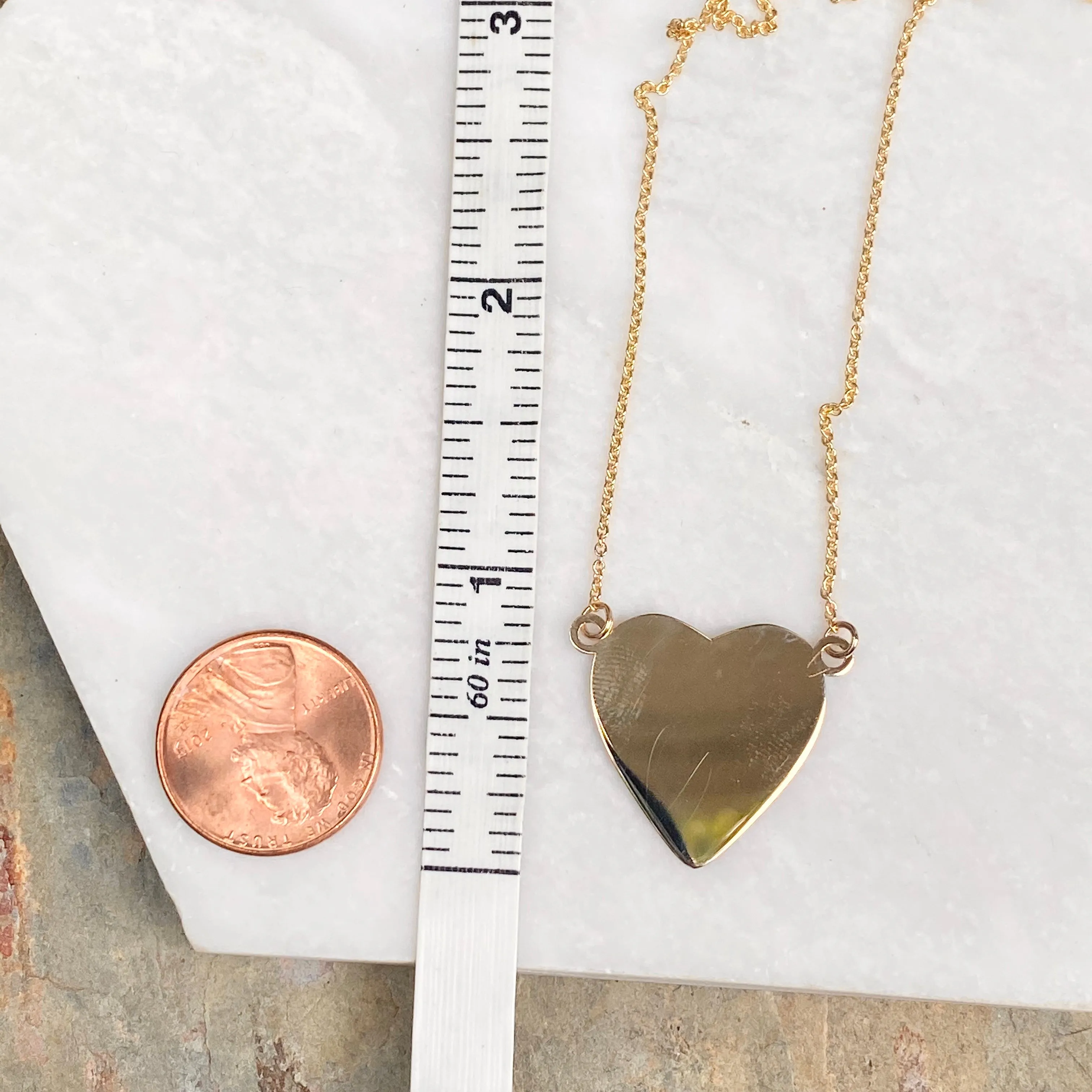 14KT Yellow Gold Reversible Polished   Matte Heart Plate Pendant Necklace
