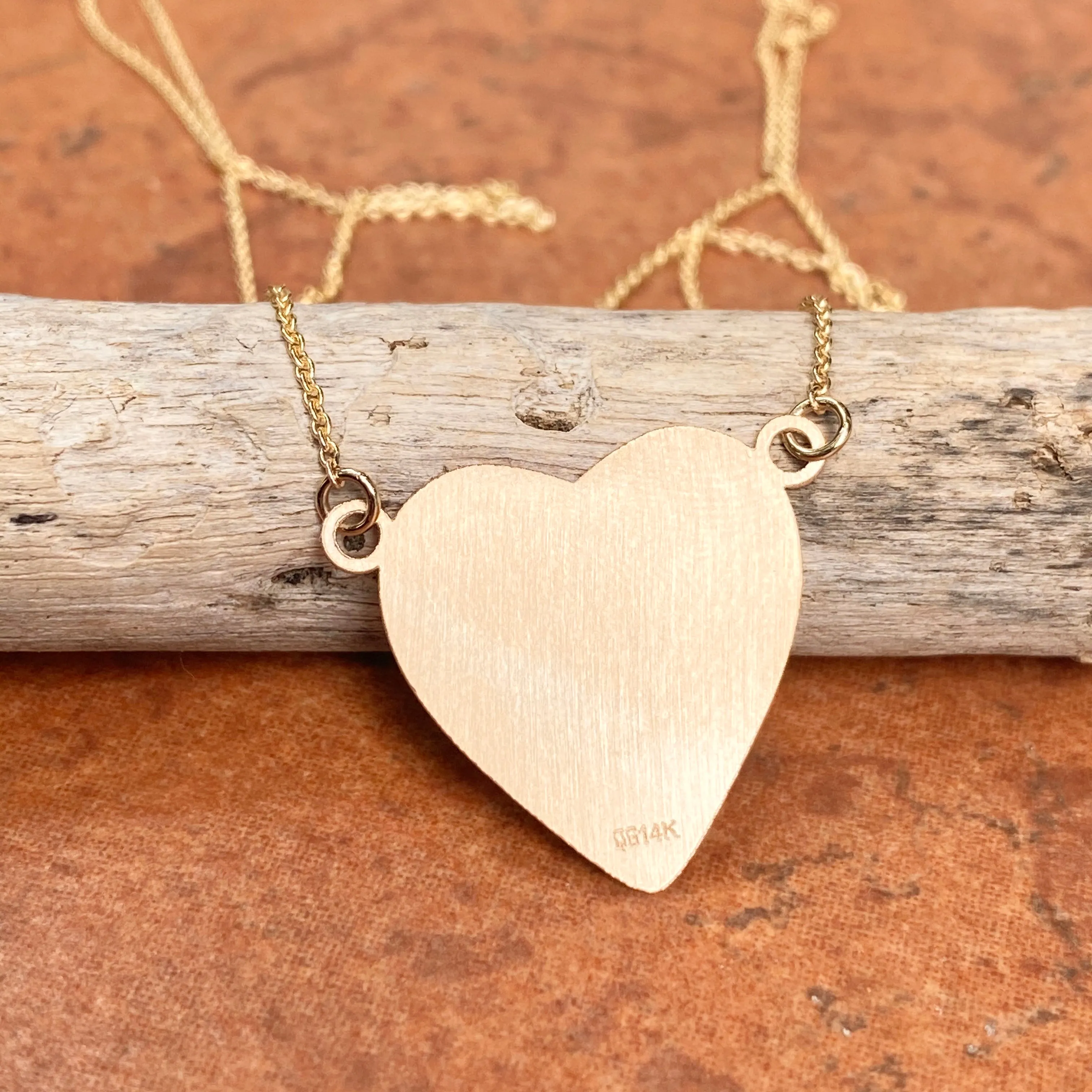14KT Yellow Gold Reversible Polished   Matte Heart Plate Pendant Necklace
