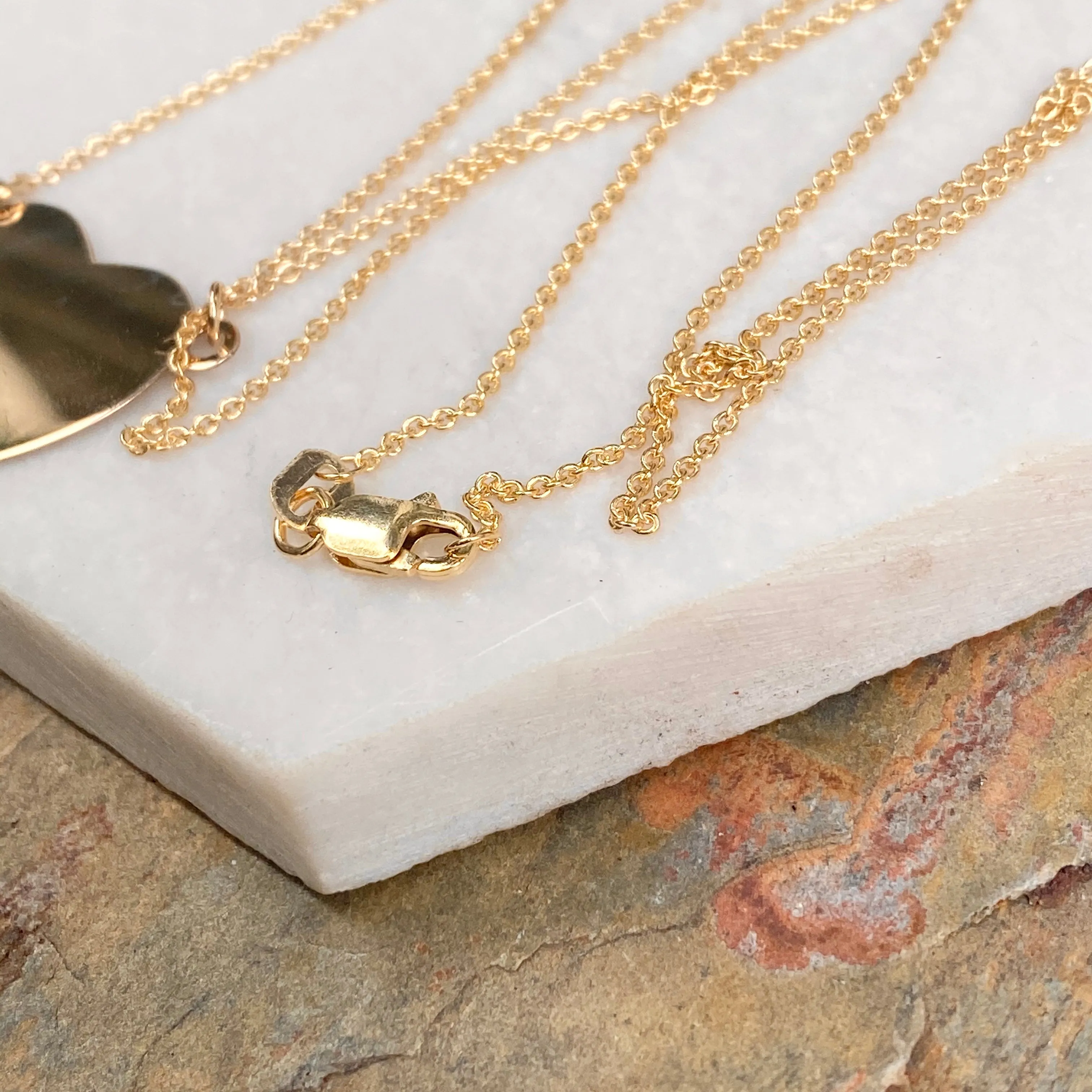 14KT Yellow Gold Reversible Polished   Matte Heart Plate Pendant Necklace