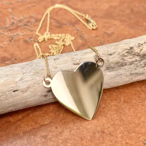 14KT Yellow Gold Reversible Polished   Matte Heart Plate Pendant Necklace