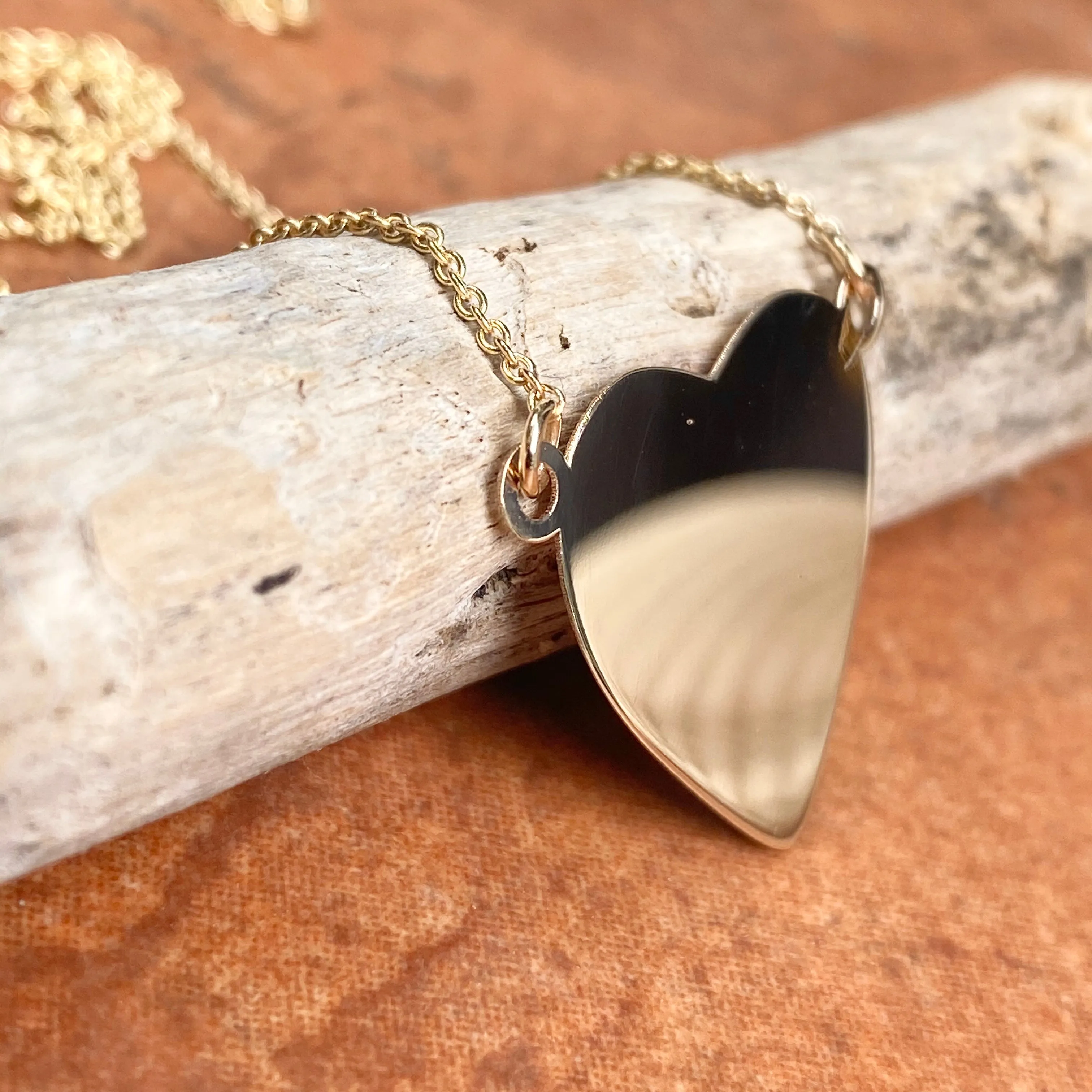 14KT Yellow Gold Reversible Polished   Matte Heart Plate Pendant Necklace