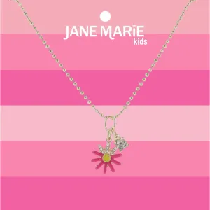 14" Gold Ball Chain Necklace with Pink Enamel Flower