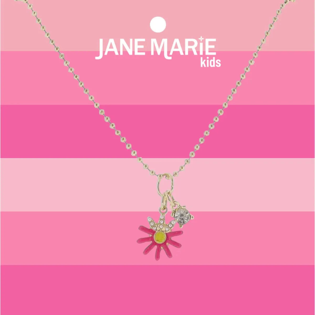 14" Gold Ball Chain Necklace with Pink Enamel Flower