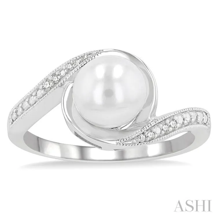 1/50 Ctw Bypass Round Cut Diamond & 7x7MM White Pearl Ring in Sterling Silver