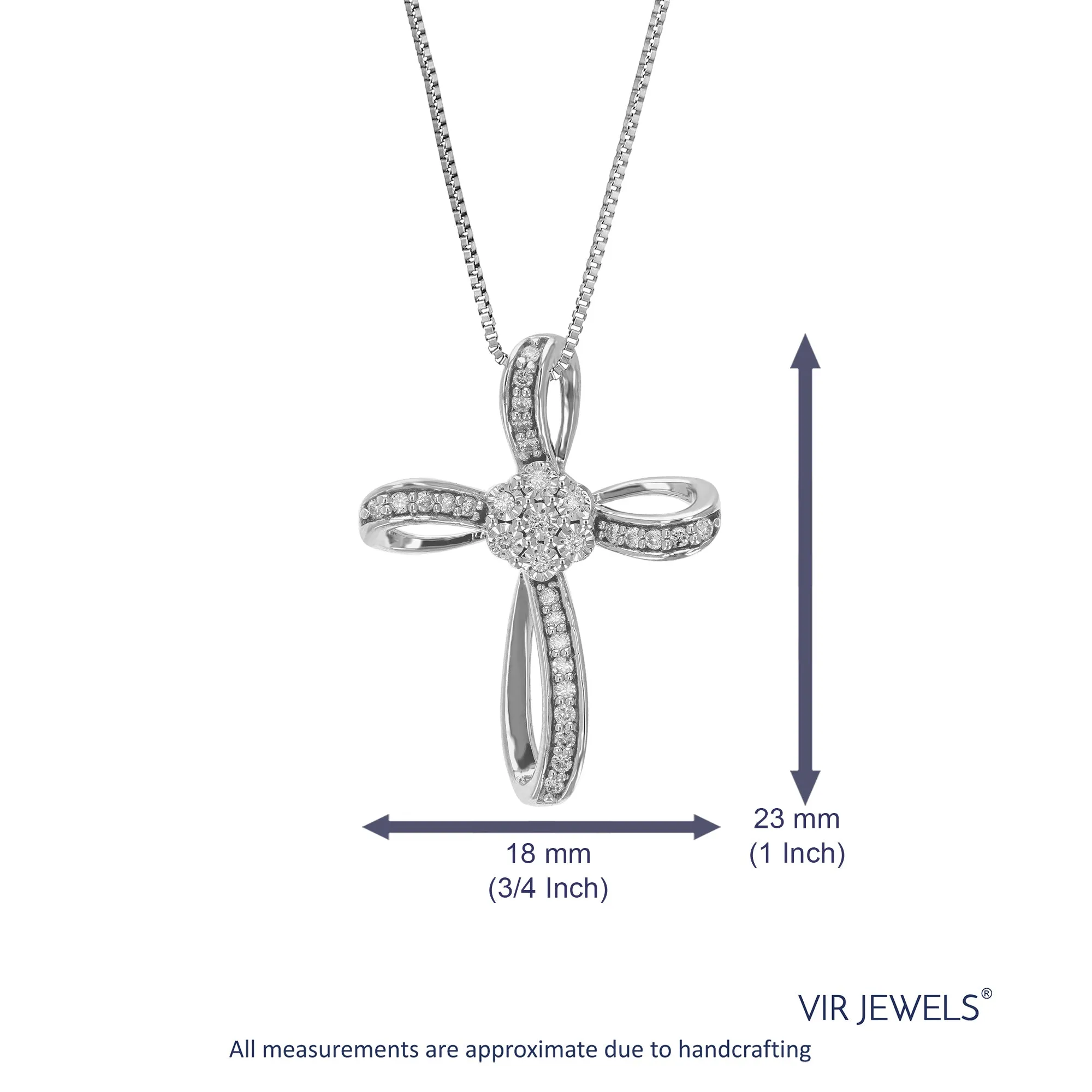 1/6 cttw Lab Grown Diamond Cluster Cross Pendant Sterling Silver