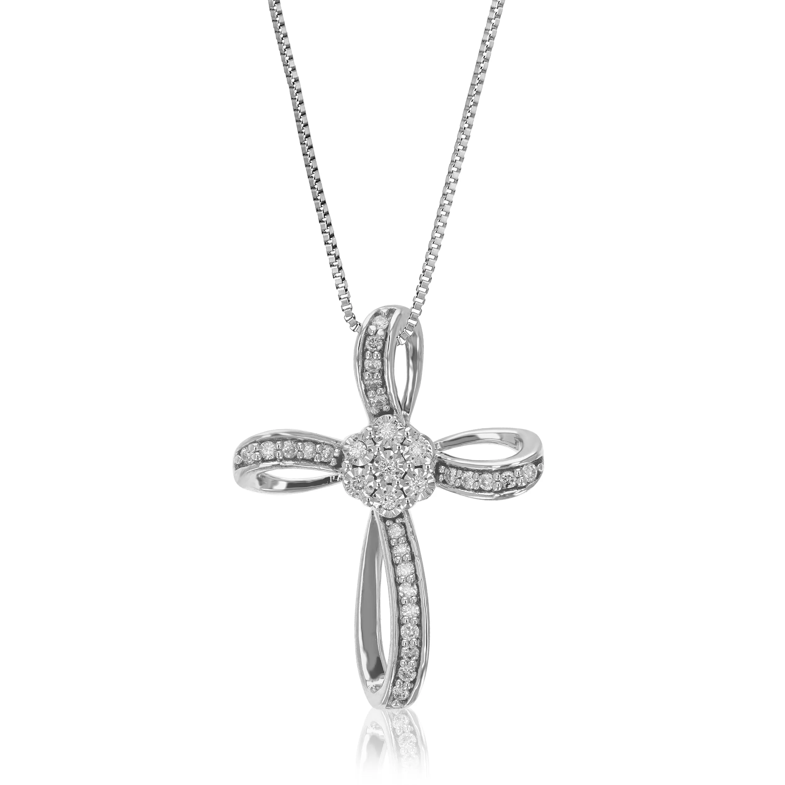 1/6 cttw Lab Grown Diamond Cluster Cross Pendant Sterling Silver