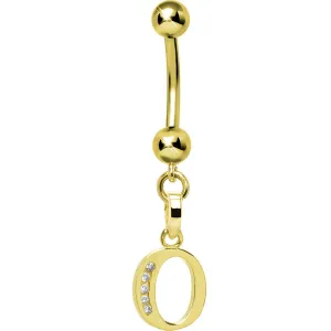 16 Gauge Solid 14kt Yellow Gold CZ Initial O Belly Ring
