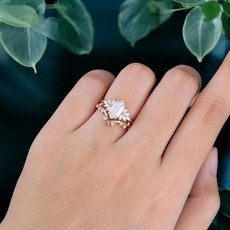 1.700 CT Hexagon Moissanite Engagement Ring Bridal Set Wedding Ring