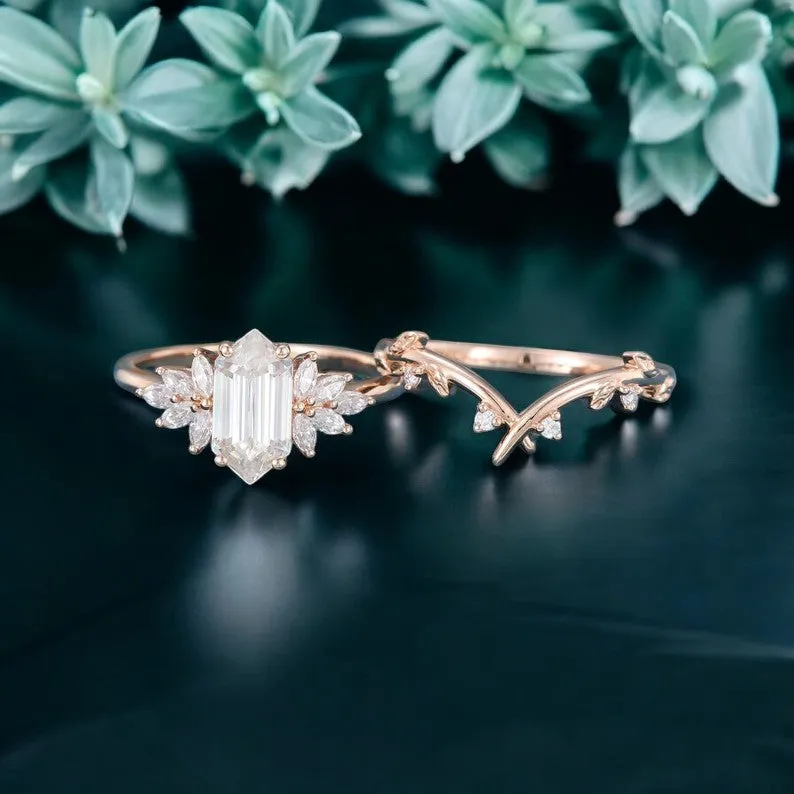 1.700 CT Hexagon Moissanite Engagement Ring Bridal Set Wedding Ring