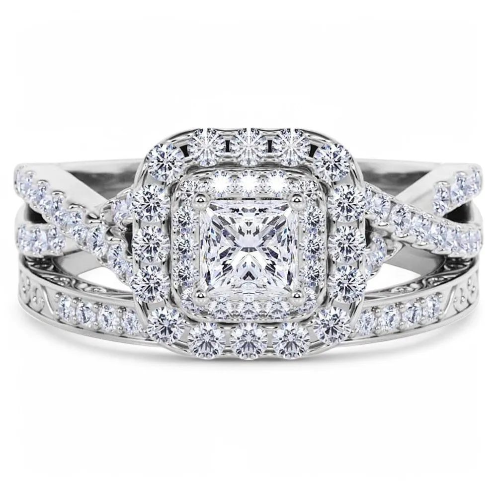 1.750Ctw Cushion Cut Moissanite Double Halo Engagement Ring 14k White Gold