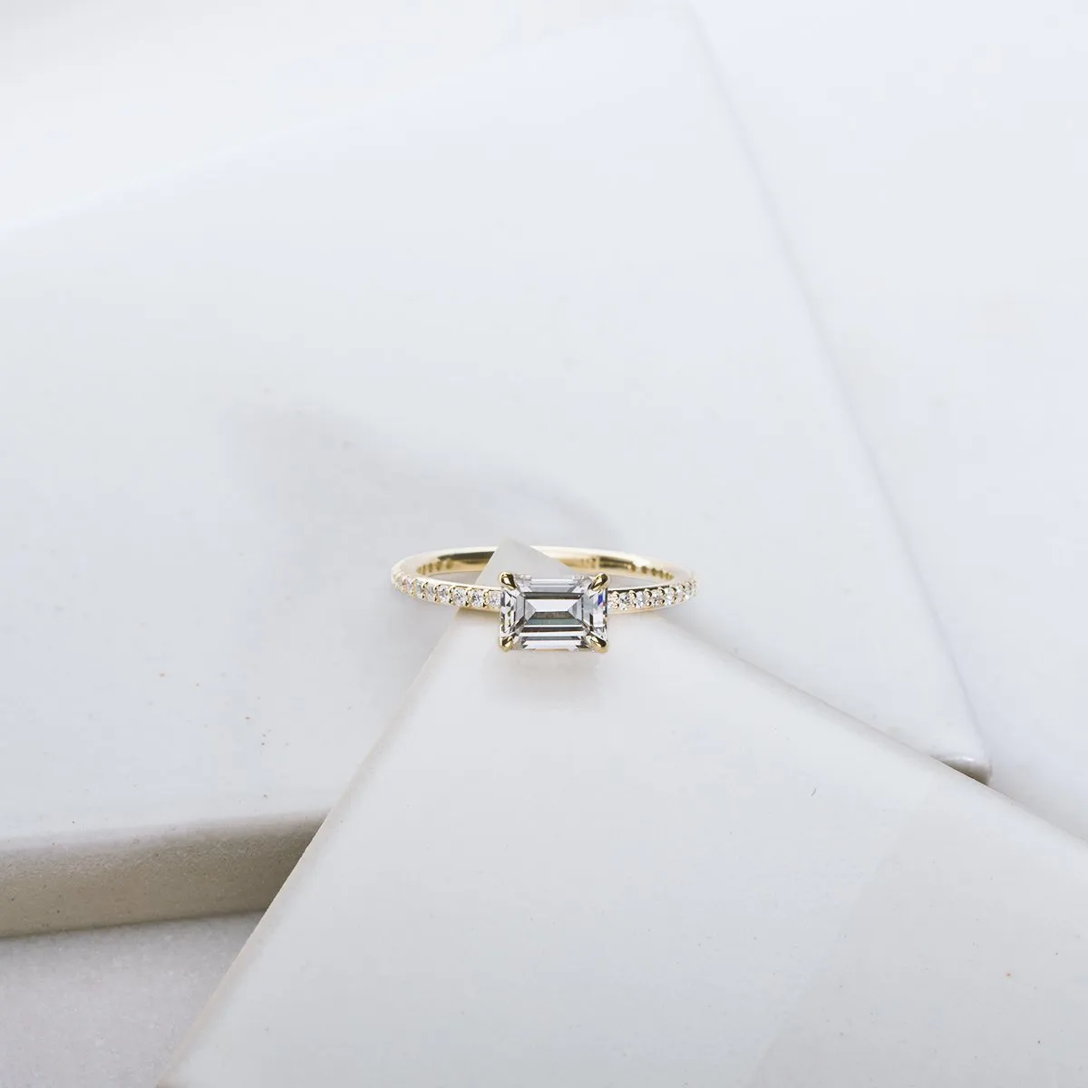 18K Gold 4-Prong Pave Diamond Ring Mount
