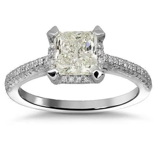18K Solid White Gold Diamond Engagement Ring 1.50 Ctw