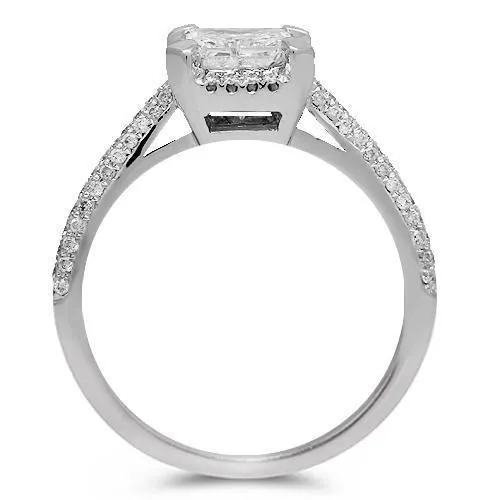 18K Solid White Gold Diamond Engagement Ring 1.50 Ctw