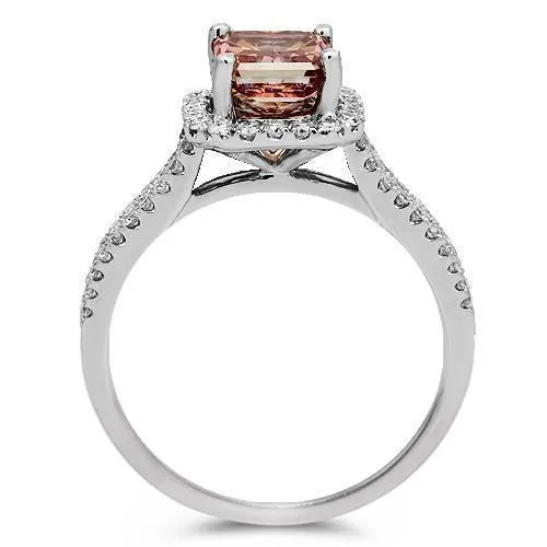 18K Solid White Gold Enhanced Pink Diamond Engagement Ring 2.02 Ctw