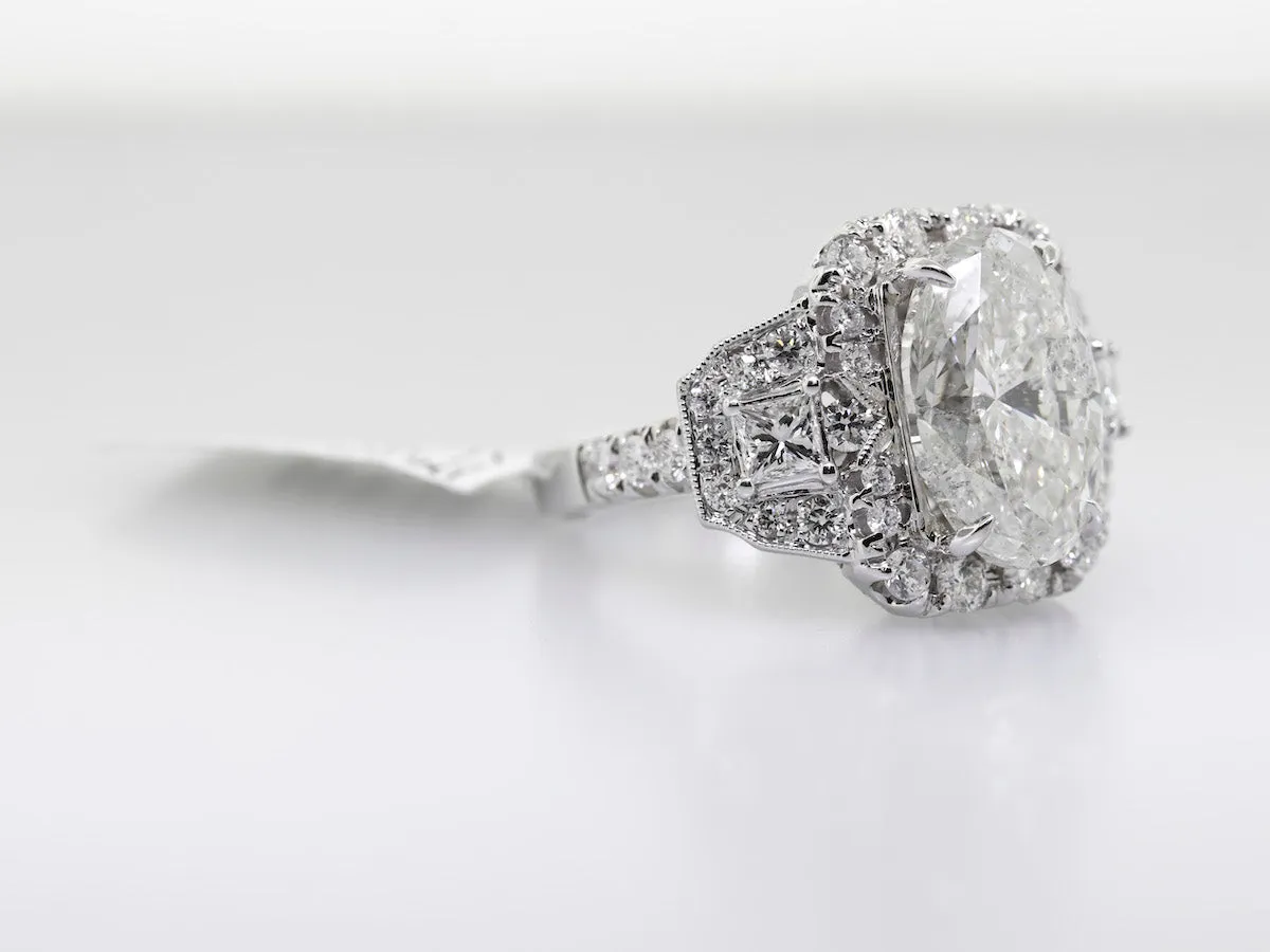 18k White Gold Diamond Ring 6.05ct H/si3 Oval Cut with 1.50 Total Ct On Mounting