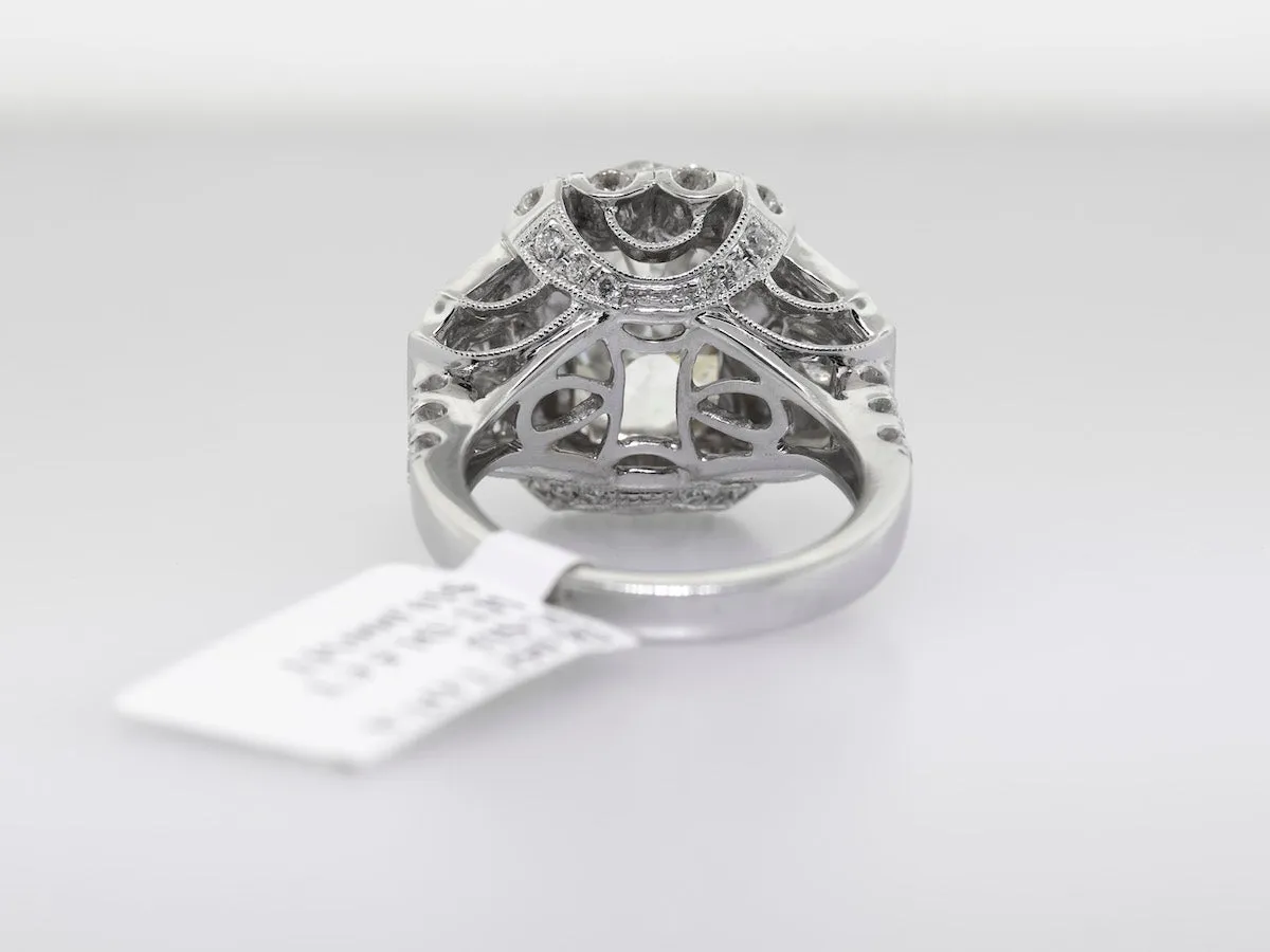 18k White Gold Diamond Ring 6.05ct H/si3 Oval Cut with 1.50 Total Ct On Mounting