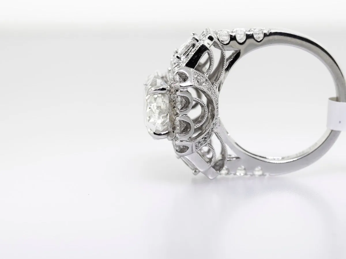 18k White Gold Diamond Ring 6.05ct H/si3 Oval Cut with 1.50 Total Ct On Mounting