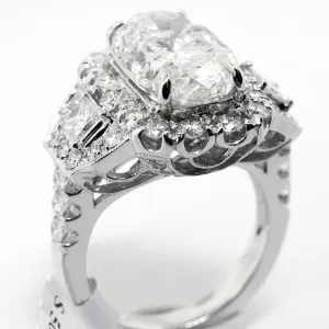 18k White Gold Diamond Ring 6.05ct H/si3 Oval Cut with 1.50 Total Ct On Mounting