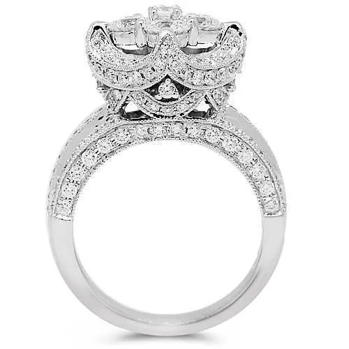 18K White Solid Gold Diamond Engagement Ring 2.88 Ctw
