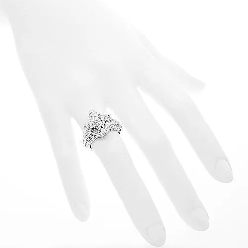18K White Solid Gold Diamond Engagement Ring 2.88 Ctw