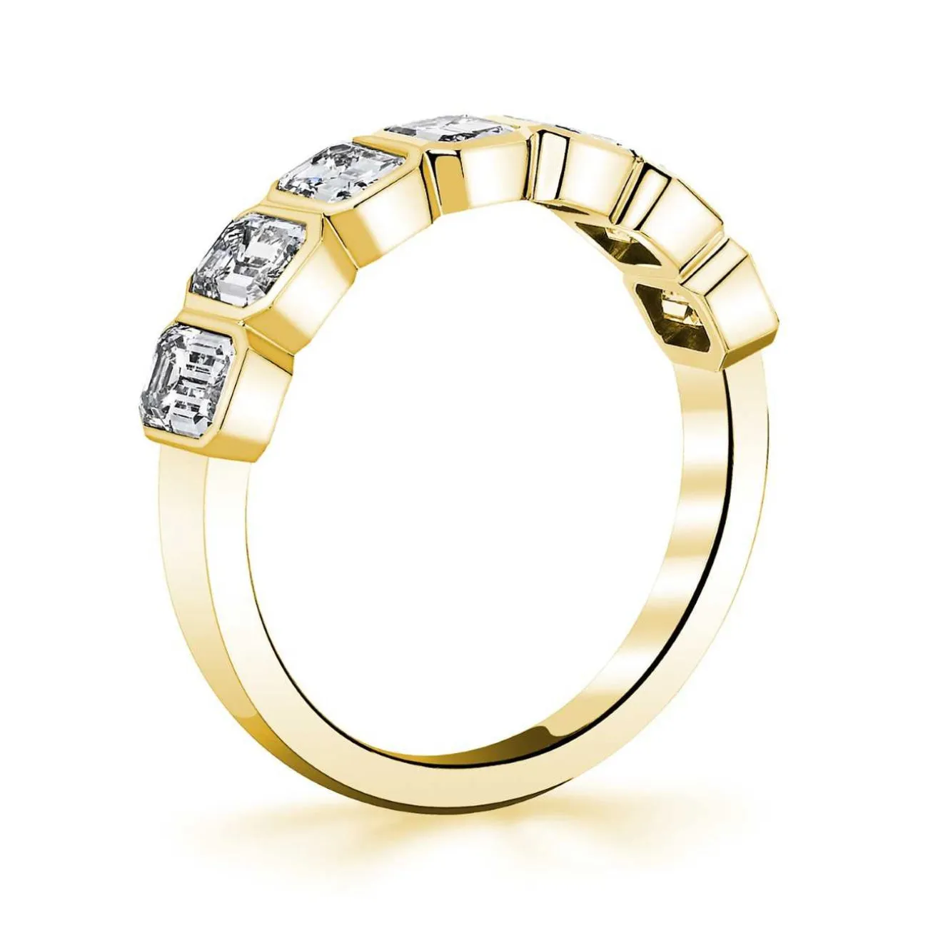 18K Yellow Gold Emerald Bezel Set 1.38ct Diamond Band