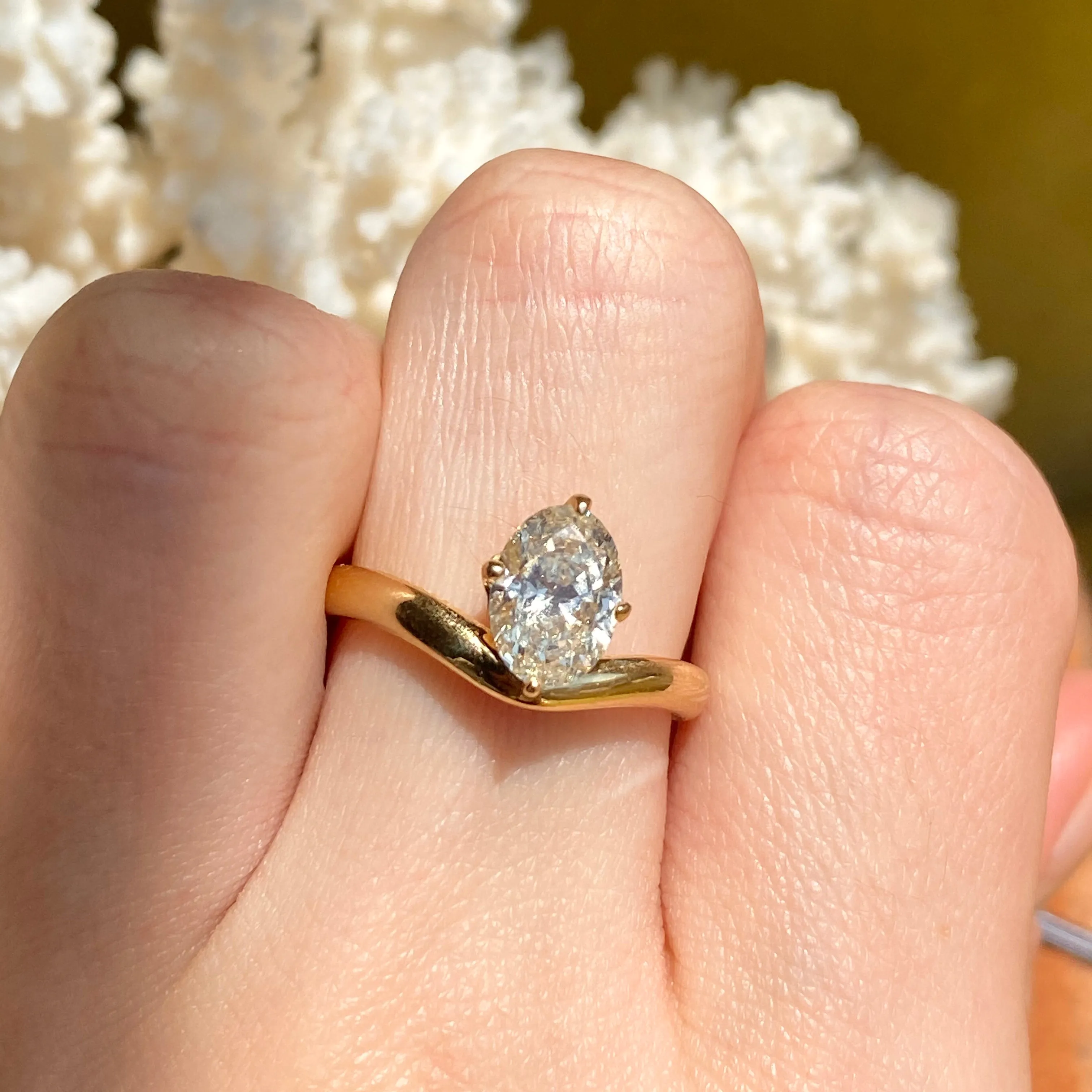 18KT Yellow Gold Oval Yellow Fancy 1.31CT Diamond Chevron Band Ring