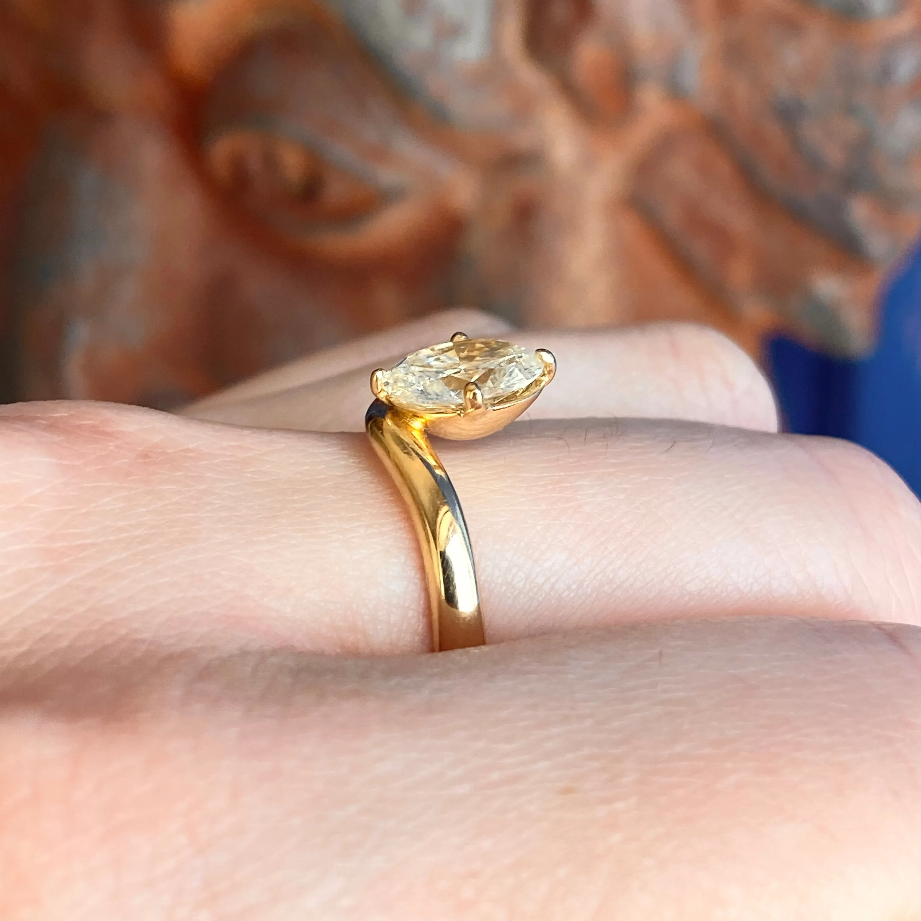 18KT Yellow Gold Oval Yellow Fancy 1.31CT Diamond Chevron Band Ring