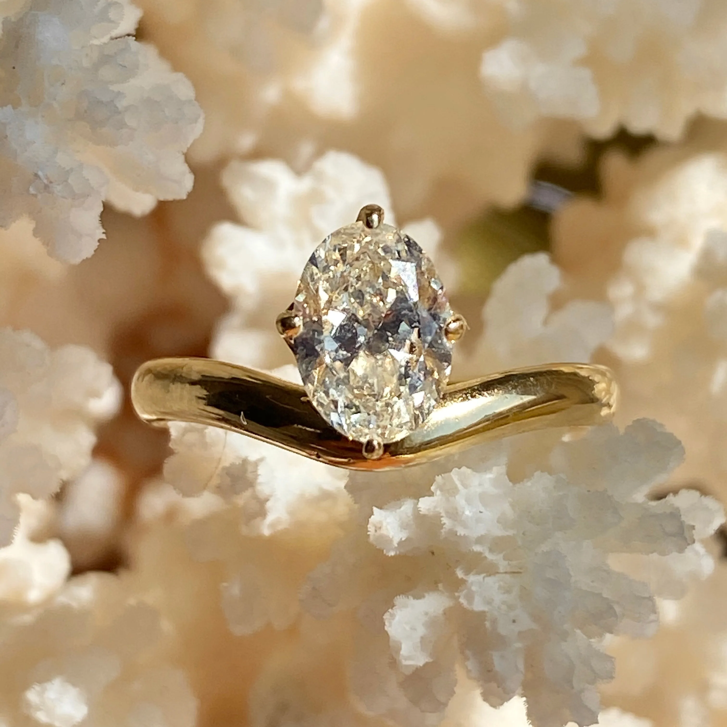 18KT Yellow Gold Oval Yellow Fancy 1.31CT Diamond Chevron Band Ring