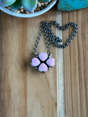 18" Pink Conch 4 Heart Pendant Necklace