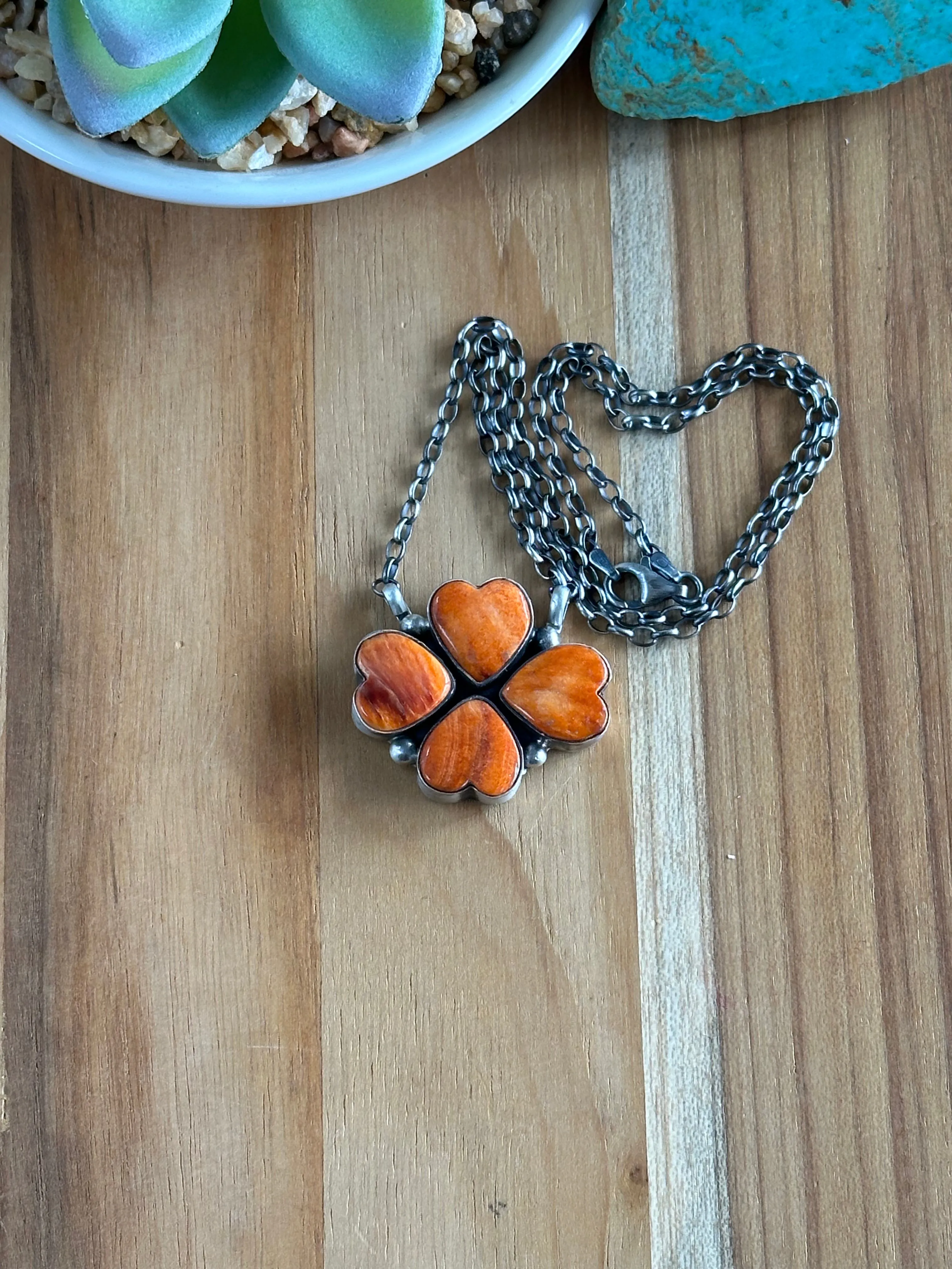 18" Spiny 4 Heart Pendant Necklace