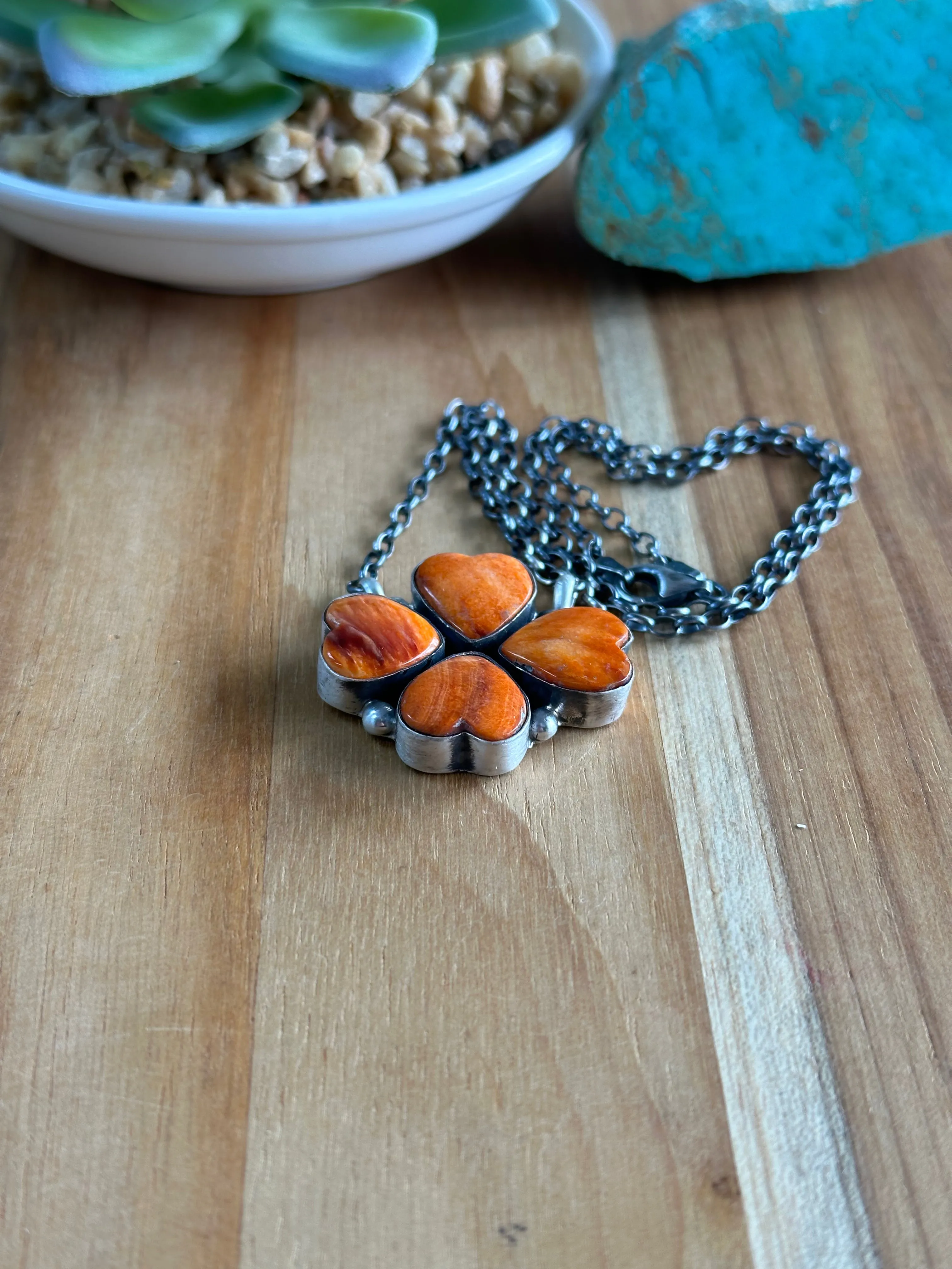 18" Spiny 4 Heart Pendant Necklace