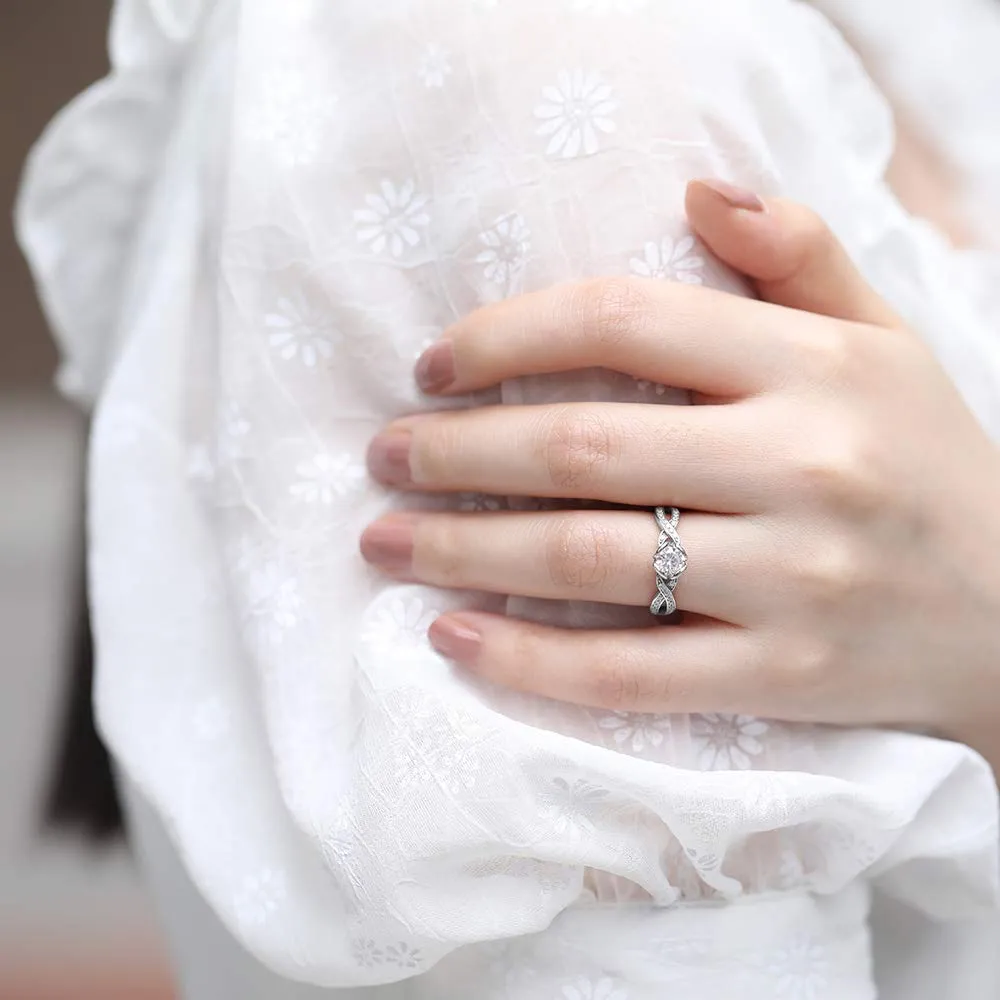 1CT Woven Round Twist Sterling Silver CZ Ring