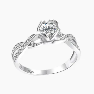 1CT Woven Round Twist Sterling Silver CZ Ring