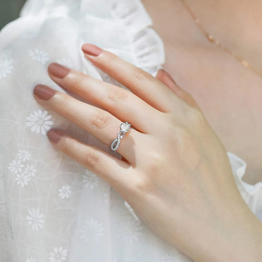 1CT Woven Round Twist Sterling Silver CZ Ring