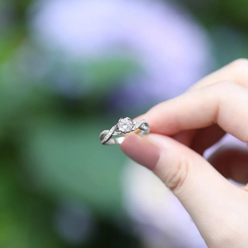 1CT Woven Round Twist Sterling Silver CZ Ring