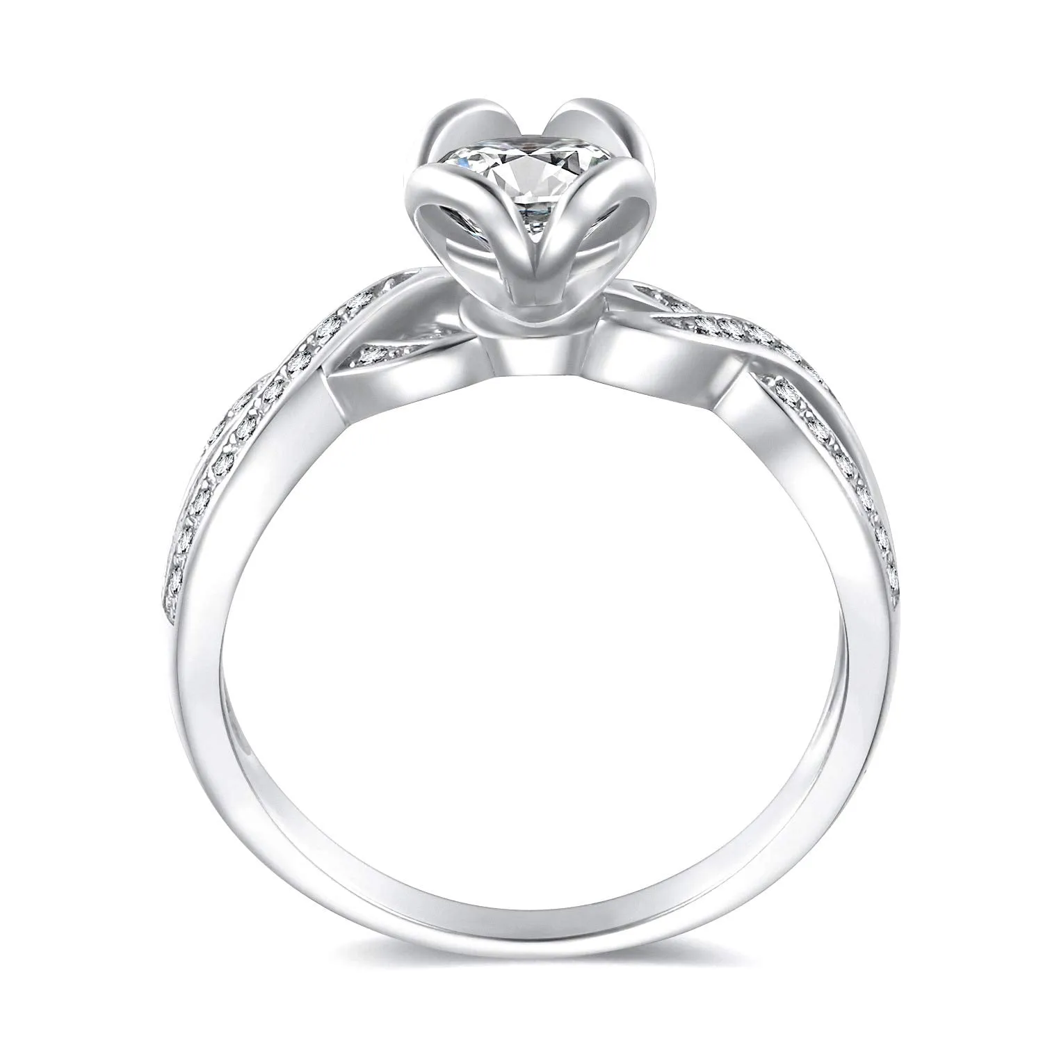 1CT Woven Round Twist Sterling Silver CZ Ring