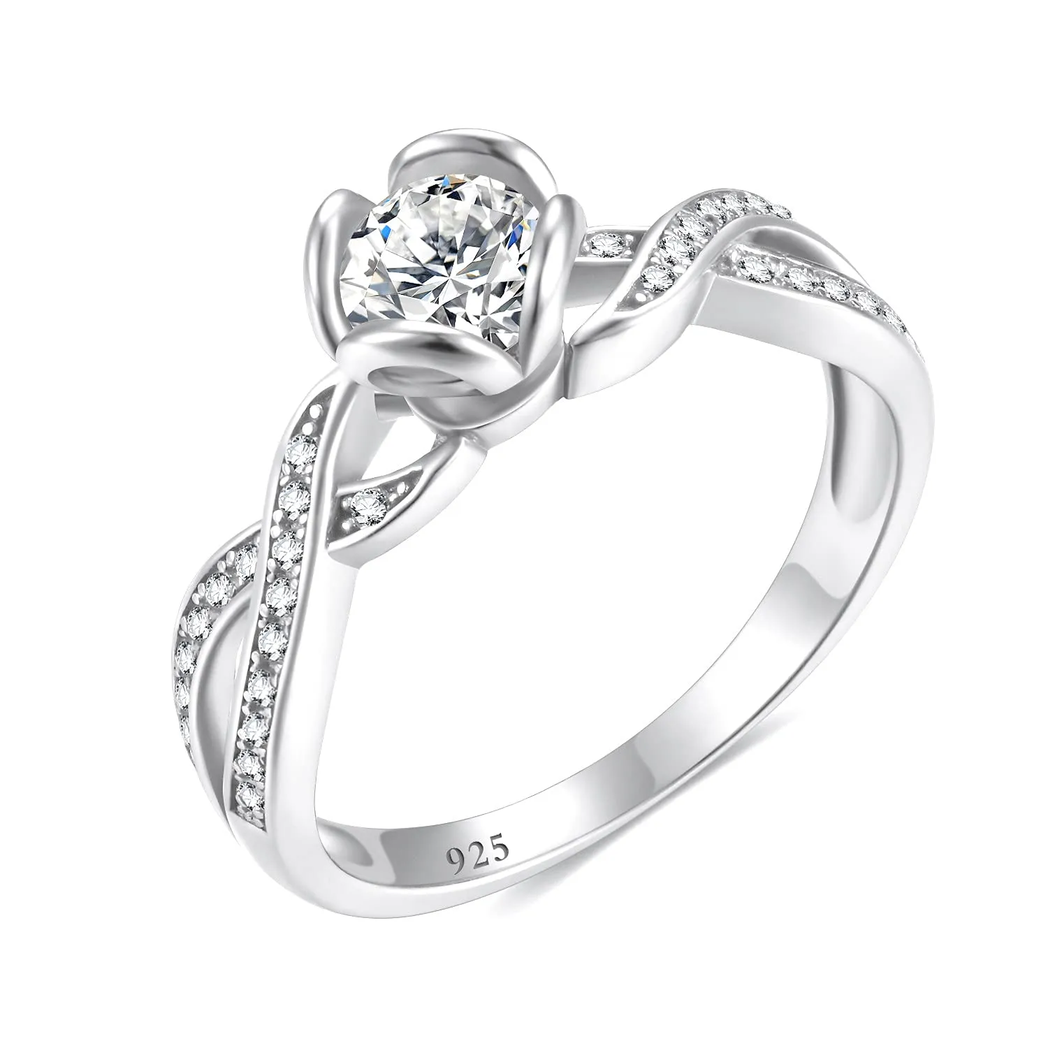1CT Woven Round Twist Sterling Silver CZ Ring