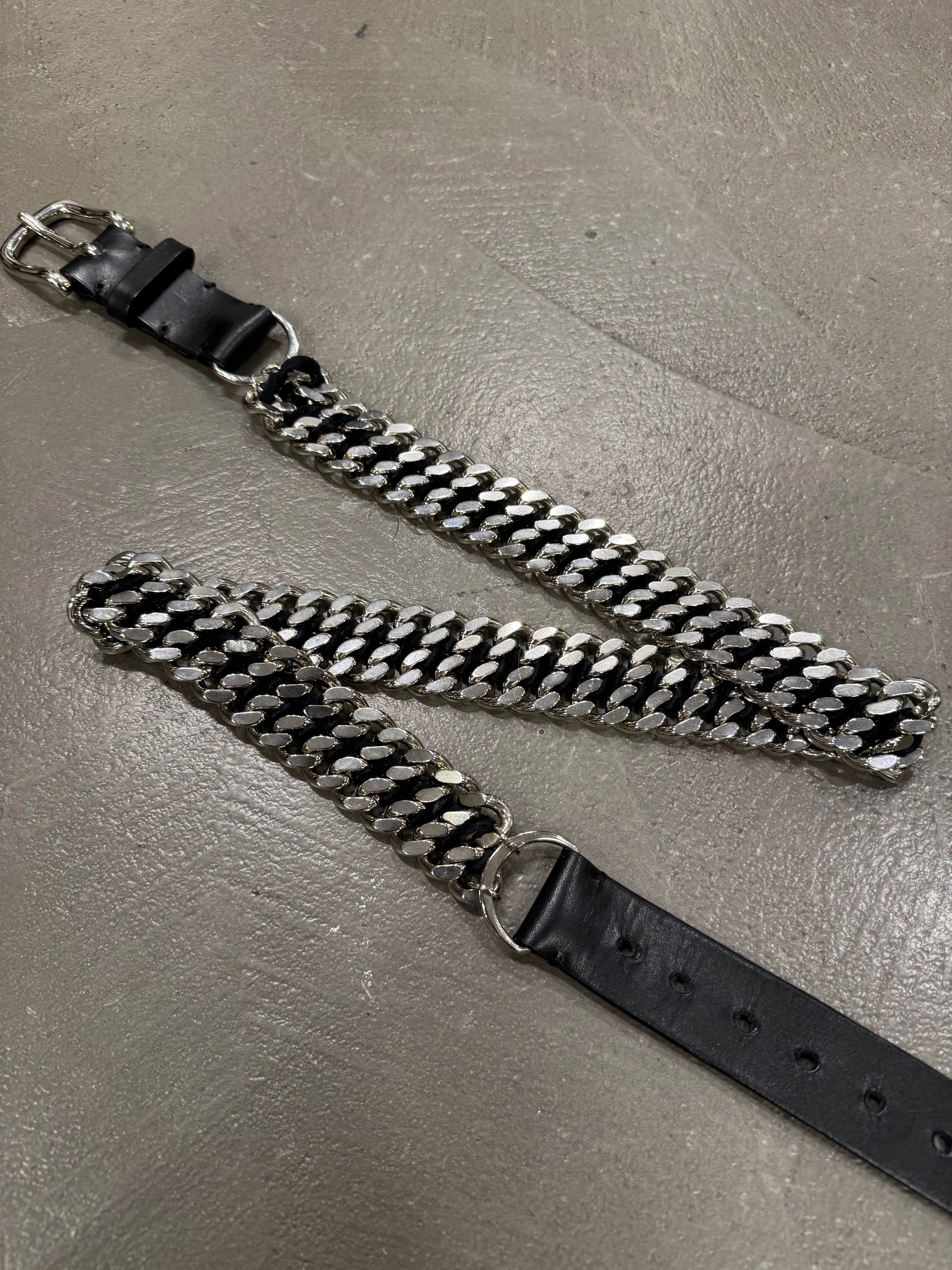 2010 Balmain by Decarnin heavy metal leather chain belt