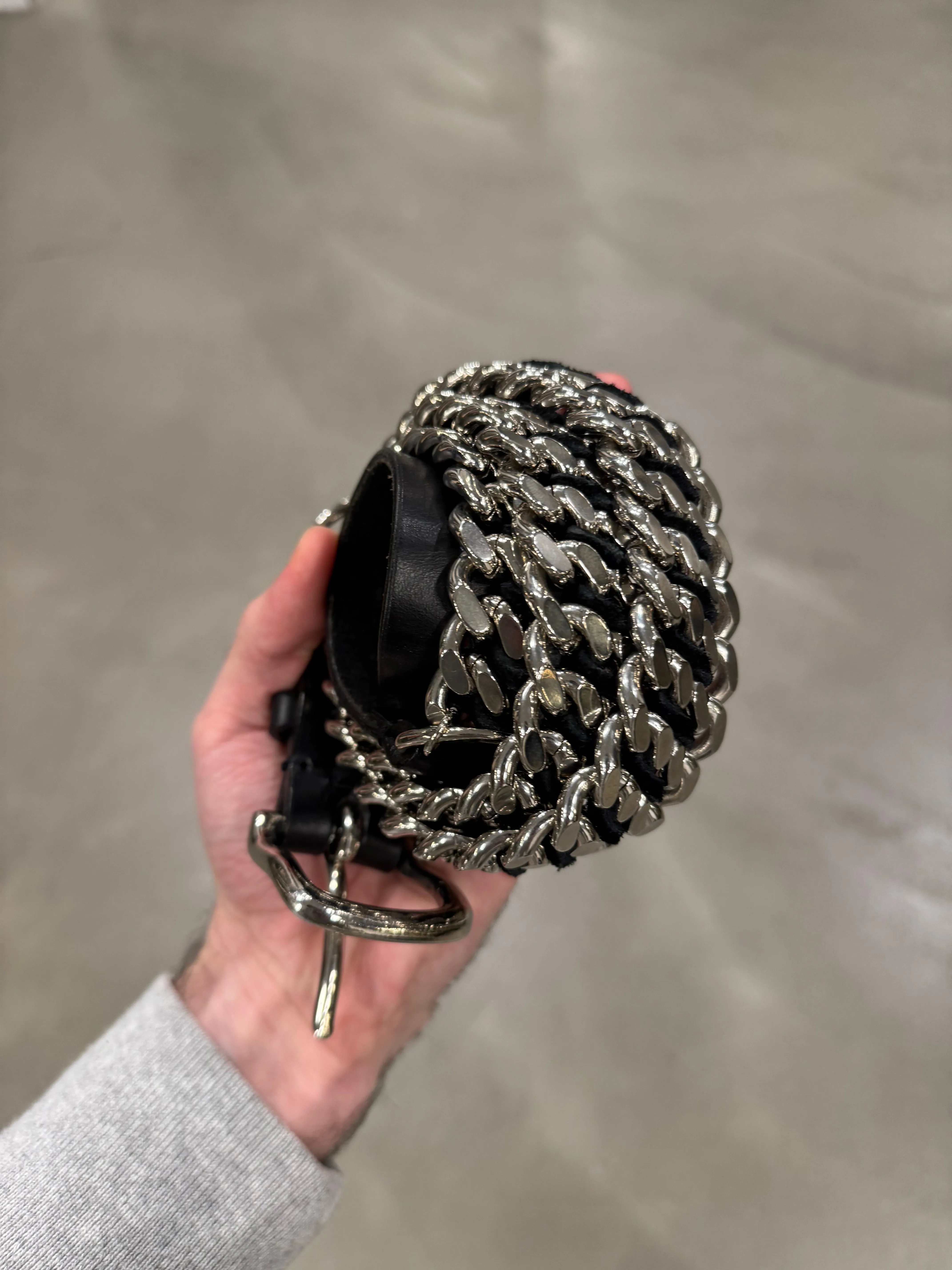 2010 Balmain by Decarnin heavy metal leather chain belt